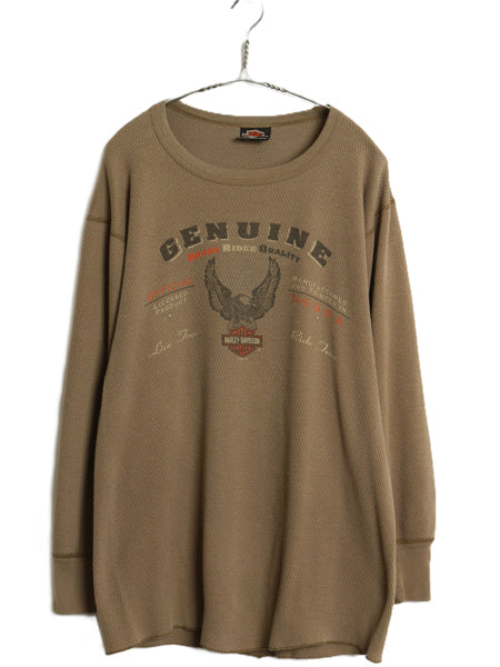 90s USA製 ハーレー ダビットソン 両面 プリント 長袖 サーマル Tシャツ メンズ XL オールド ロンT バイク イーグル イラスト 大きいサイズ
