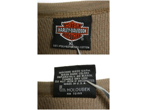 90s USA製 ハーレー ダビットソン 両面 プリント 長袖 サーマル Tシャツ メンズ XL オールド ロンT バイク イーグル イラスト 大きいサイズ