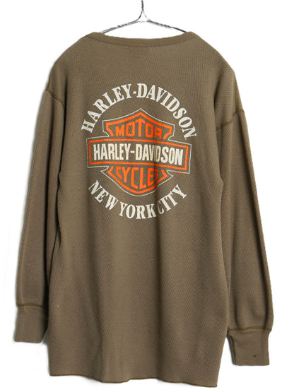 90s USA製 ハーレー ダビットソン 両面 プリント 長袖 サーマル Tシャツ メンズ XL オールド ロンT バイク イーグル イラスト 大きいサイズ