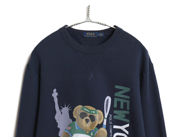 ポロベア ポロ ラルフローレン 両面 プリント スウェット メンズ レディース M トレーナー 両V ヴィンテージ タイプ 裏起毛 テニス 公式 紺