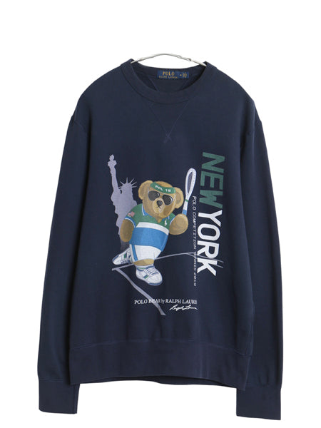 ポロベア ポロ ラルフローレン 両面 プリント スウェット メンズ レディース M トレーナー 両V ヴィンテージ タイプ 裏起毛 テニス 公式 紺