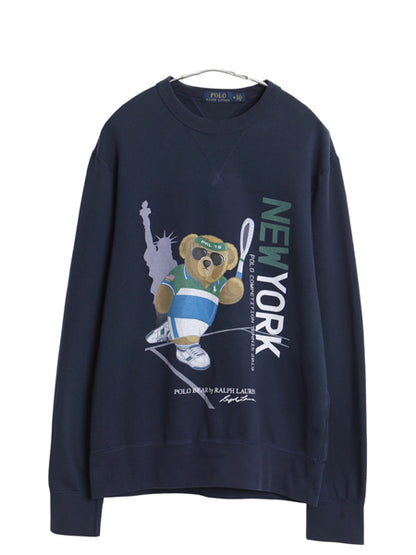 ポロベア ポロ ラルフローレン 両面 プリント スウェット メンズ レディース M トレーナー 両V ヴィンテージ タイプ 裏起毛 テニス 公式 紺