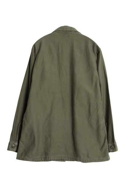 70s 米軍実物 US NAVY コットン サテン ユーティリティ シャツ M 75年製 ヴィンテージ USN OG107 シャツ袖 3rd 4th 軍物 ミリタリー カーキ