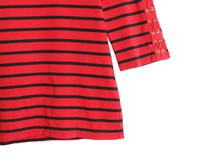 ローレン ラルフローレン ボートネック ボーダー 7分袖 Tシャツ レディース L / カットソー コットン ストレッチ ショルダー レースアップ