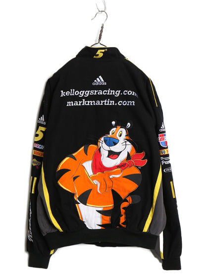 00s ジェフハミルトン コットン レーシング ジャケット メンズ L 古着 オールド NASCAR ケロッグ アディダス 企業 当時物 キャラクター 黒