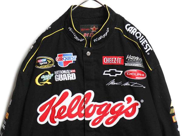 00s ジェフハミルトン コットン レーシング ジャケット メンズ L 古着 オールド NASCAR ケロッグ アディダス 企業 当時物 キャラクター 黒