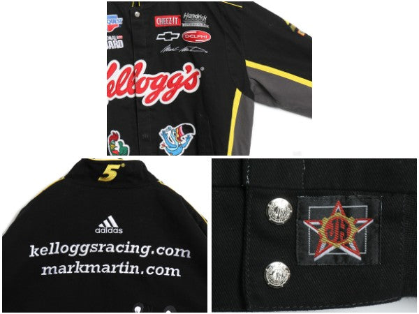 00s ジェフハミルトン コットン レーシング ジャケット メンズ L 古着 オールド NASCAR ケロッグ アディダス 企業 当時物 キャラクター 黒