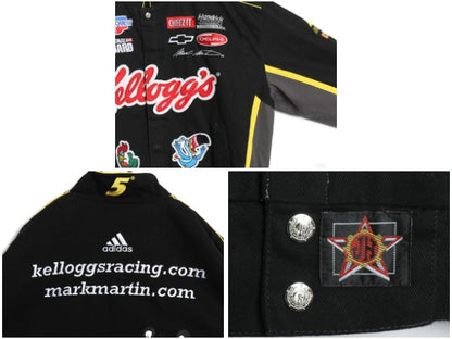 00s ジェフハミルトン コットン レーシング ジャケット メンズ L 古着 オールド NASCAR ケロッグ アディダス 企業 当時物 キャラクター 黒
