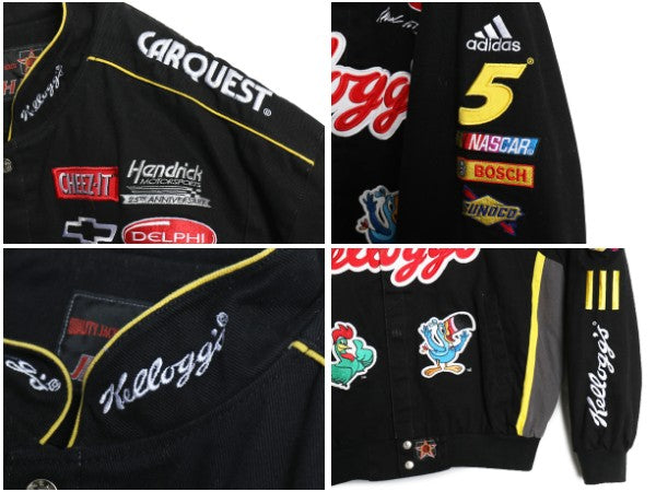 00s ジェフハミルトン コットン レーシング ジャケット メンズ L 古着 オールド NASCAR ケロッグ アディダス 企業 当時物 キャラクター 黒