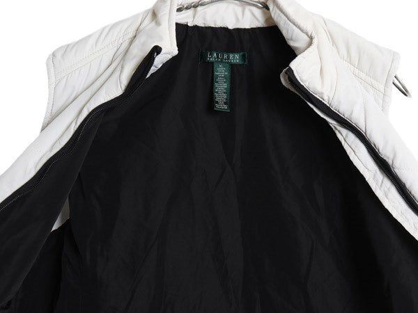 00s ローレン ラルフローレン 中綿 ナイロン キルティング ベスト レディース XL オールド ポロ フルジップ 前開き 重ね着 大きいサイズ 白